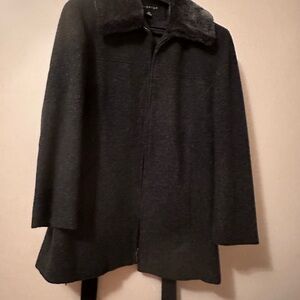 Gray women jacket with fur collar